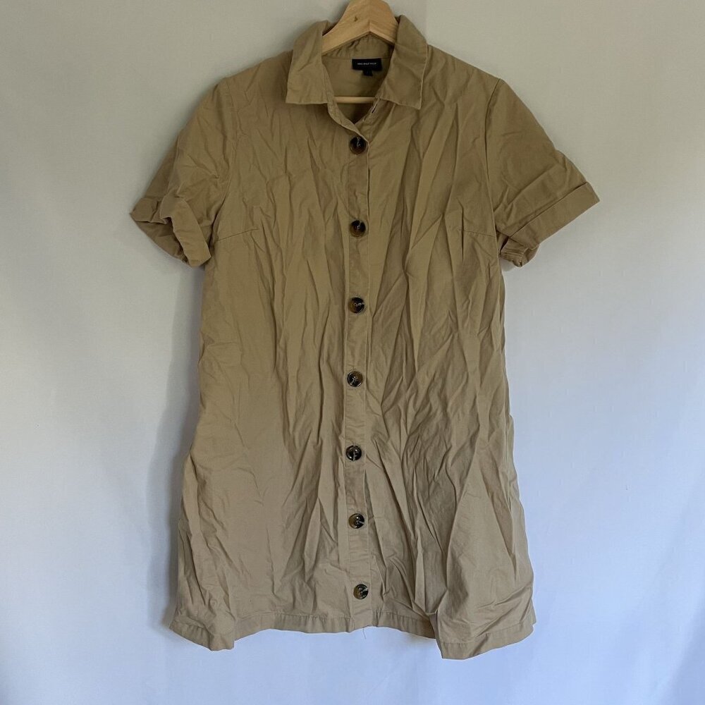 Who What Wear women's size large tan button down jungle dress cotton pockets